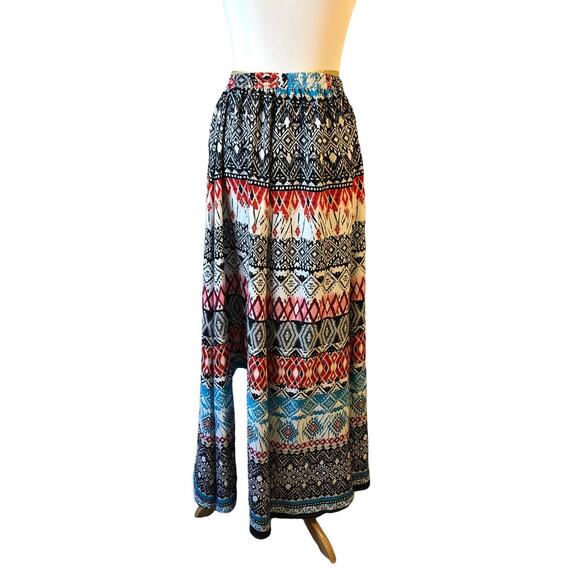 MAGIC Boho Maxi Skirt Sz M –Flowy Festival Vibes, Elastic Waist, Patchwork Print - Picture 2 of 9